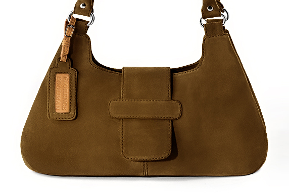 Caramel brown women's medium dress handbag, matching pumps and belts - Florence KOOIJMAN
